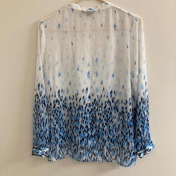 Banana Republic Wrap Top Women’s Small White Blue Long Sleeve Sheer Boho - Picture 5 of 6